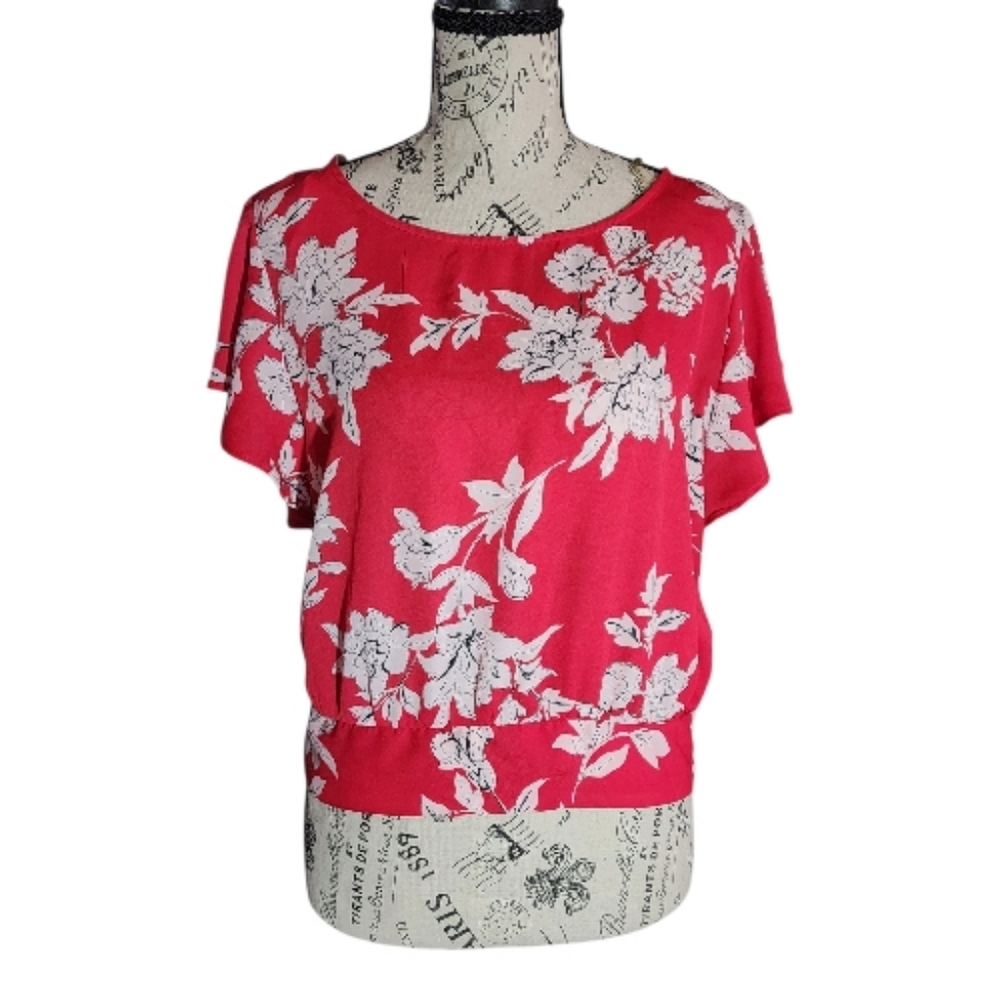 NWT By & By Floral Print Open Tie-Back Blouse, Size Large